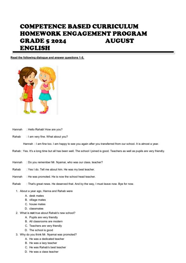Page 1 – Grade 5 English August 2024 Holiday Assignment – Kenyaplex