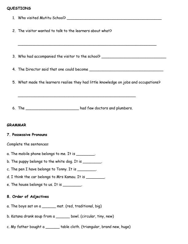 Page 2 – Grade 5 English August 2026 Holiday Assignment  – Kenyaplex