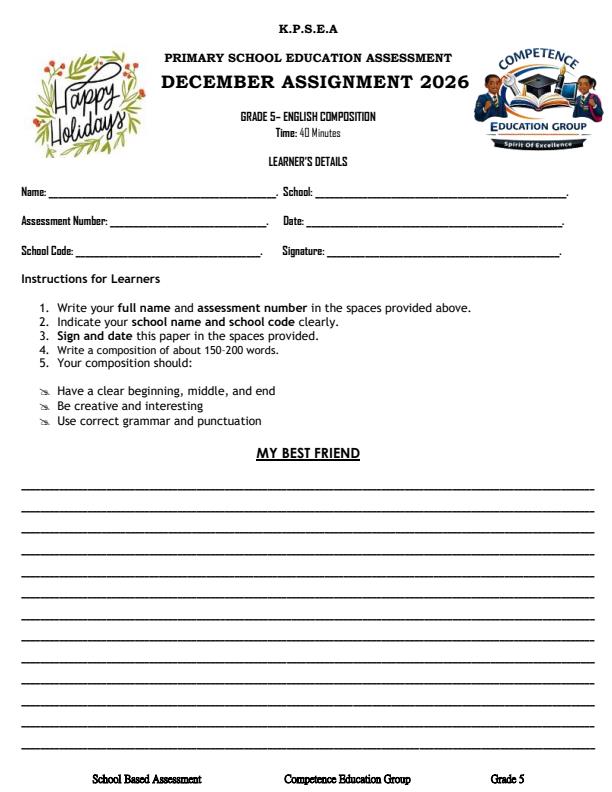Page 1 – Grade 5 English Composition December 2026 Holiday Assiglnment – Kenyaplex
