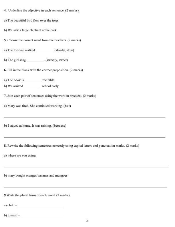Page 2 – Grade 5 English Grammar December 2026 Holiday Assignment – Kenyaplex