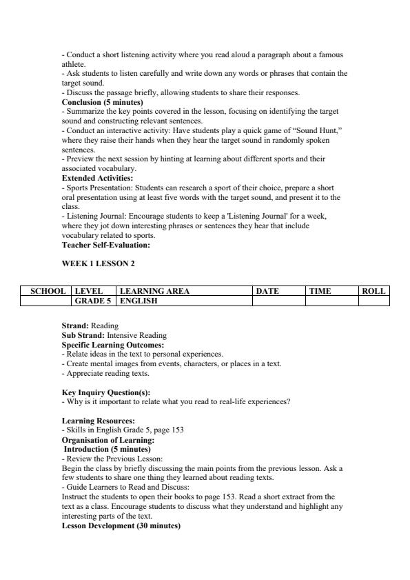 Page 2 – Grade 5 English Lesson Plans Term 3 - Skills in English – Kenyaplex