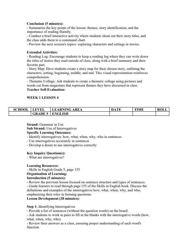 Page 5 – Grade 5 English Lesson Plans Term 3 - Skills in English – Kenyaplex