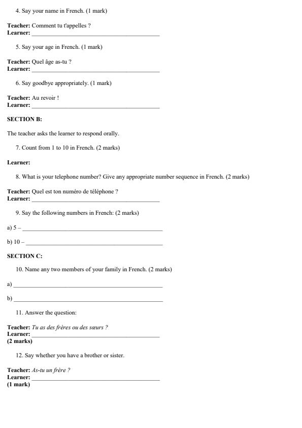 Page 2 – Grade 5 French Listening and Speaking December 2026 Holiday Assessment – Kenyaplex