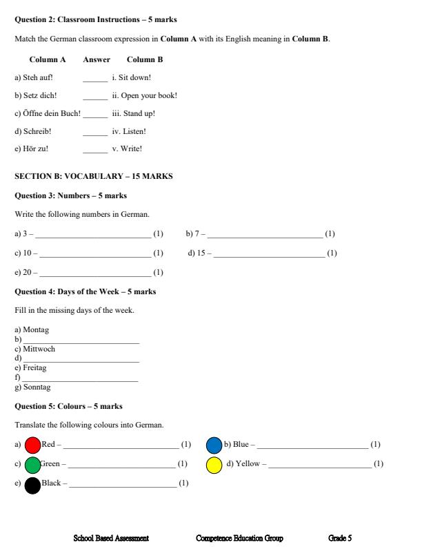 Page 2 – Grade 5 German December 2026 Holiday Assignment – Kenyaplex