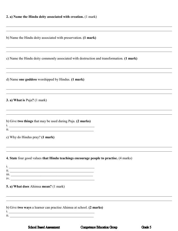 Page 2 – Grade 5 Hindu Religious Education December 2026 Holiday Assignment – Kenyaplex