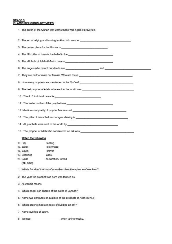Page 1 – Grade 5 IRE December 2024 Holiday Assignment – Kenyaplex