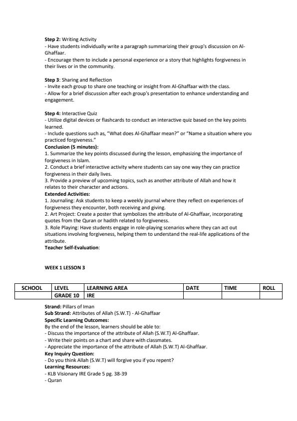 Page 3 – Grade 5 IRE Lesson Plans Term 2 - KLB Visionary – Kenyaplex