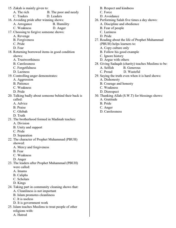 Page 2 – Grade 5 Islamic Religious Education April 2026 Holiday Assignment – Kenyaplex