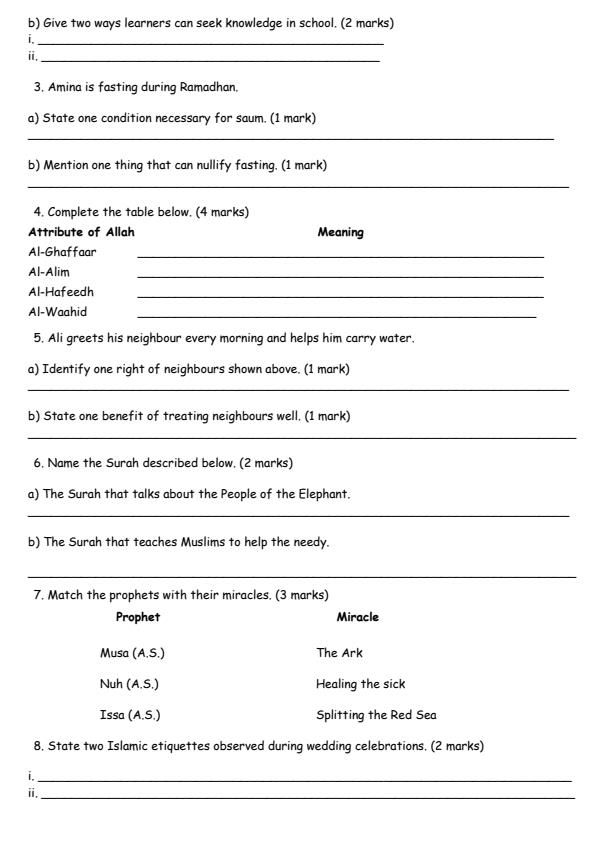 Page 2 – Grade 5 Islamic Religious Education August 2026 Holiday Assignment – Kenyaplex