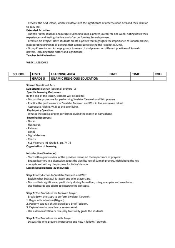 Page 2 – Grade 5 Islamic Religious Education Lesson Plans Term 3 - KLB Visionary – Kenyaplex