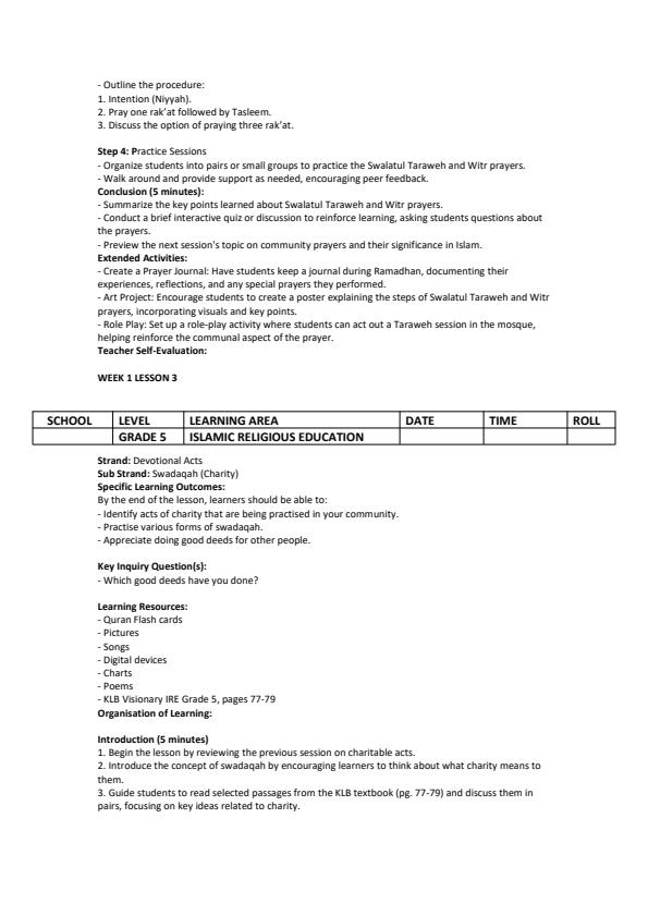 Page 3 – Grade 5 Islamic Religious Education Lesson Plans Term 3 - KLB Visionary – Kenyaplex