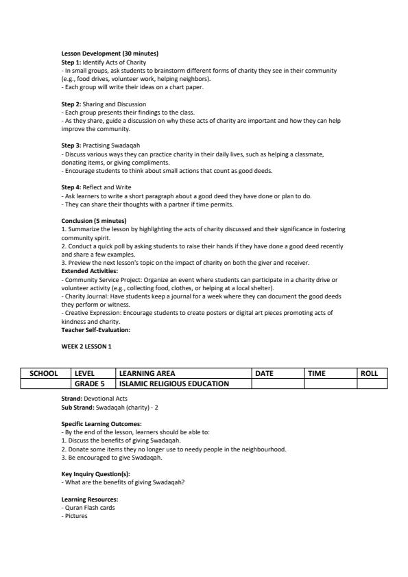 Page 4 – Grade 5 Islamic Religious Education Lesson Plans Term 3 - KLB Visionary – Kenyaplex