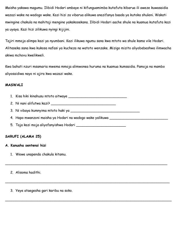 Page 2 – Grade 5 Kiswahili - Lugha August 2026 Holiday Assignment – Kenyaplex