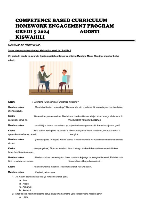 Page 1 – Grade 5 Kiswahili August 2024 Holiday Assignment – Kenyaplex