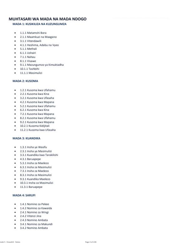 Page 4 – Grade 5 Kiswahili Complete Notes Term 1, Term 2, Term 3 – Kenyaplex