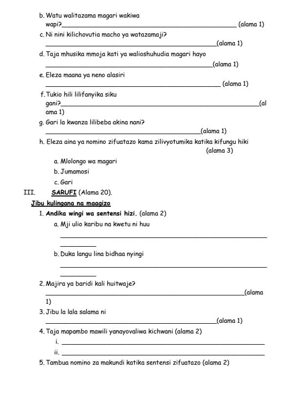 Page 2 – Grade 5 Kiswahili December 2024 Holiday Assignment – Kenyaplex