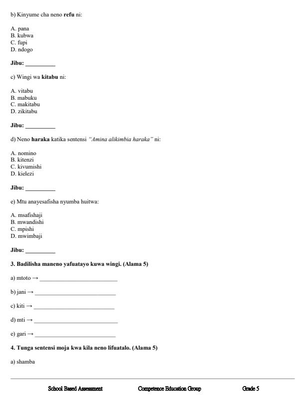 Page 2 – Grade 5 Kiswahili Lugha December 2026 Holiday Assignment – Kenyaplex