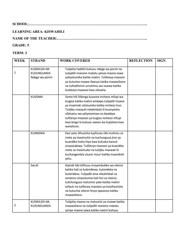 Page 1 – Grade 5 Kiswahili Records of Work Term 3 - KLB Visionary – Kenyaplex
