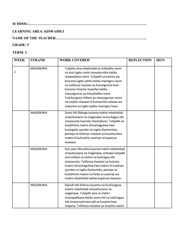 Page 1 – Grade 5 Kiswahili Records of Work Term 3 – Kenyaplex