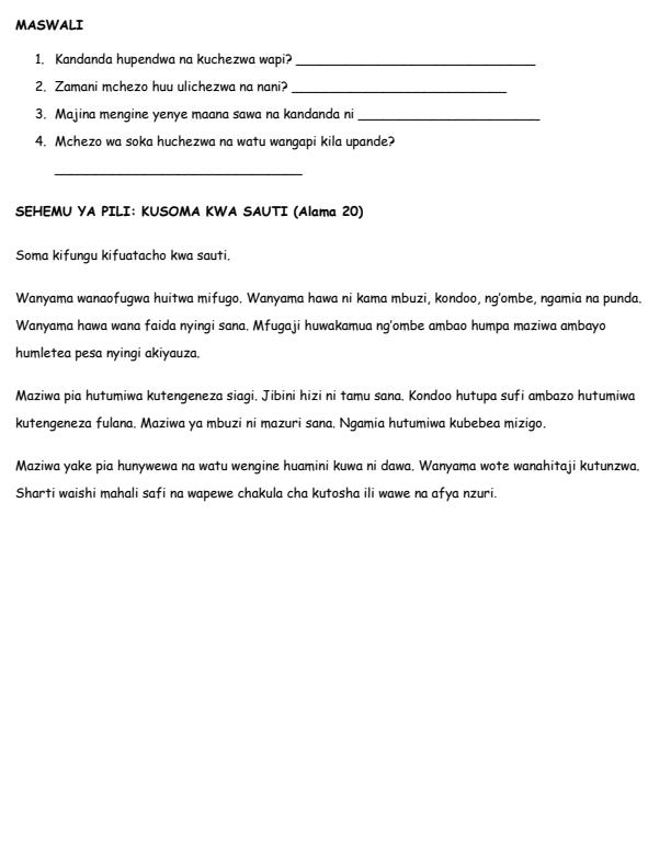 Page 2 – Grade 5 Kusikiliza na Kuzungumza August 2026 Holiday Assignment – Kenyaplex
