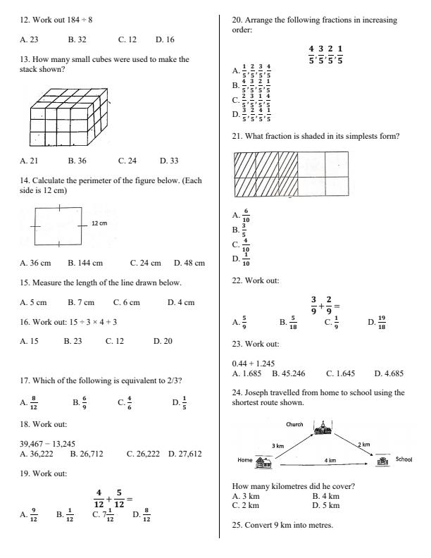 Page 2 – Grade 5 Mathematics April 2026 Holiday Assignment – Kenyaplex