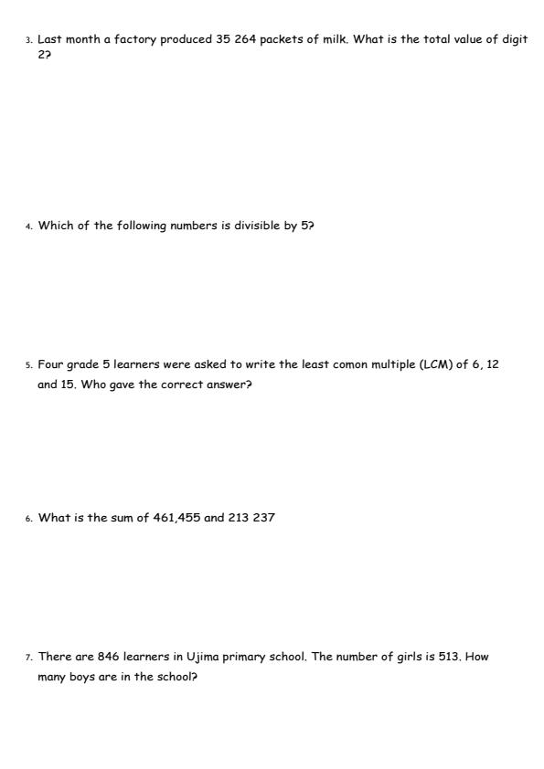 Page 2 – Grade 5 Mathematics August 2026 Holiday Assignment – Kenyaplex