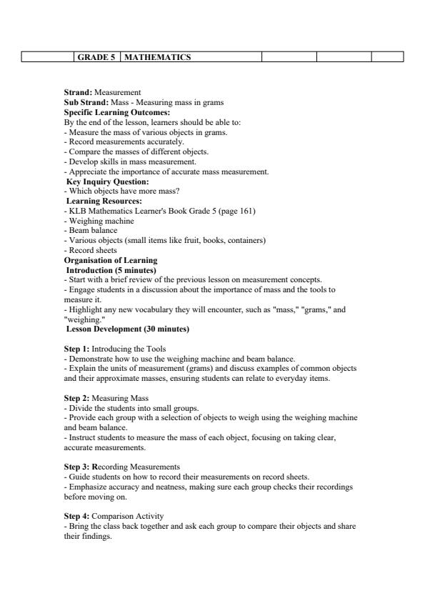 Page 4 – Grade 5 Mathematics Lesson Plans Term 3 - KLB – Kenyaplex