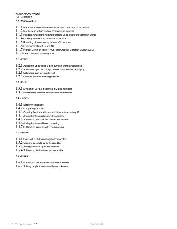 Page 2 – Grade 5 Mathematics Notes Complete Term 1, Term 2, Term 3 – Kenyaplex