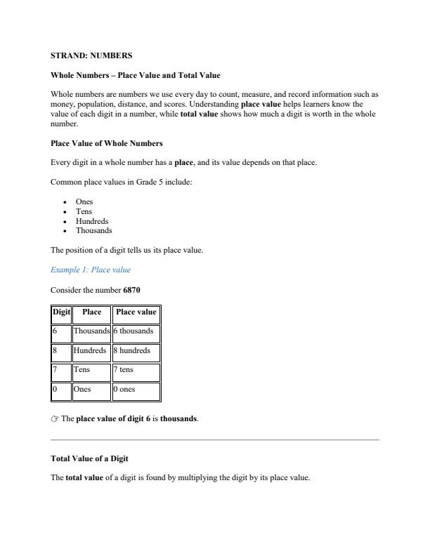 Page 2 – Grade 5 Mathematics Notes Term 1 – Kenyaplex