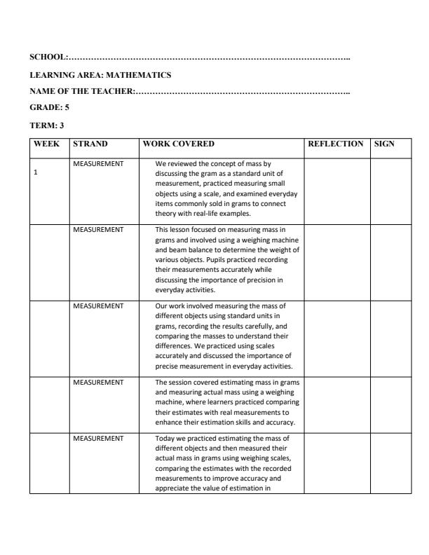 Page 1 – Grade 5 Mathematics Records of Work Term 3 - KLB – Kenyaplex