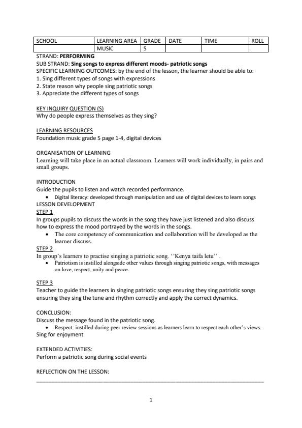 Grade 5 Music Lesson Plans Term 1, 2 and 3 Foundation Music 14110