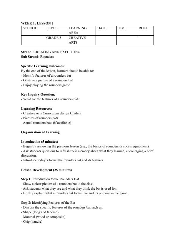 Page 3 – Grade 5 Rationalized Creative Arts and Sports Lesson Plans Term 2 – Kenyaplex