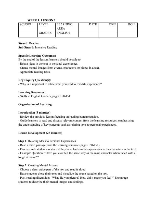 Page 3 – Grade 5 Rationalized English Lesson Plans Term 3 – Kenyaplex