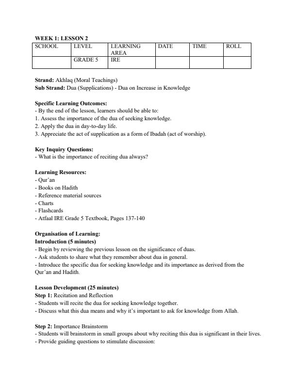 Page 3 – Grade 5 Rationalized IRE Lesson Plans Term 3 - Atfaal – Kenyaplex