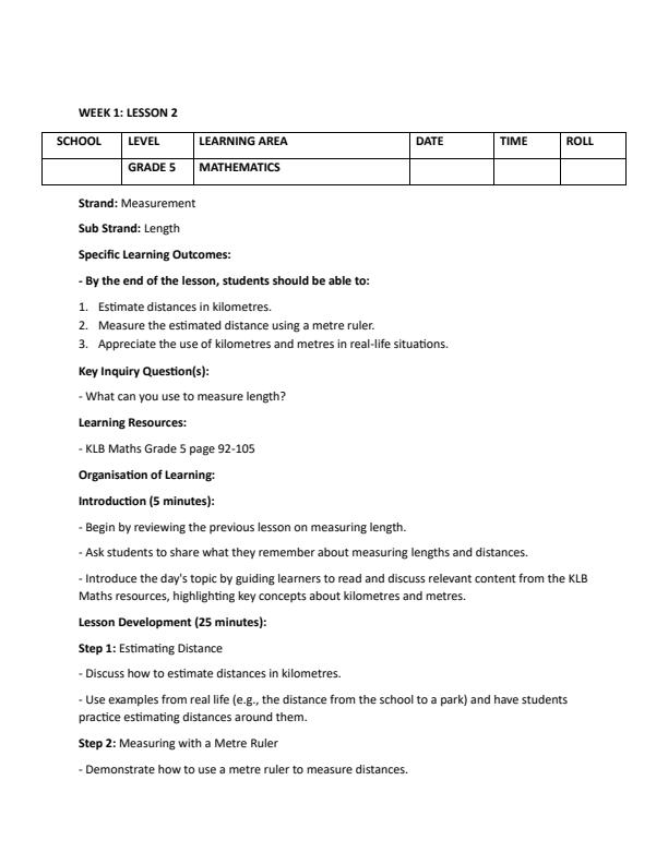 Page 3 – Grade 5 Rationalized Mathematics Lesson Plans Term 2 - KLB Visionary – Kenyaplex