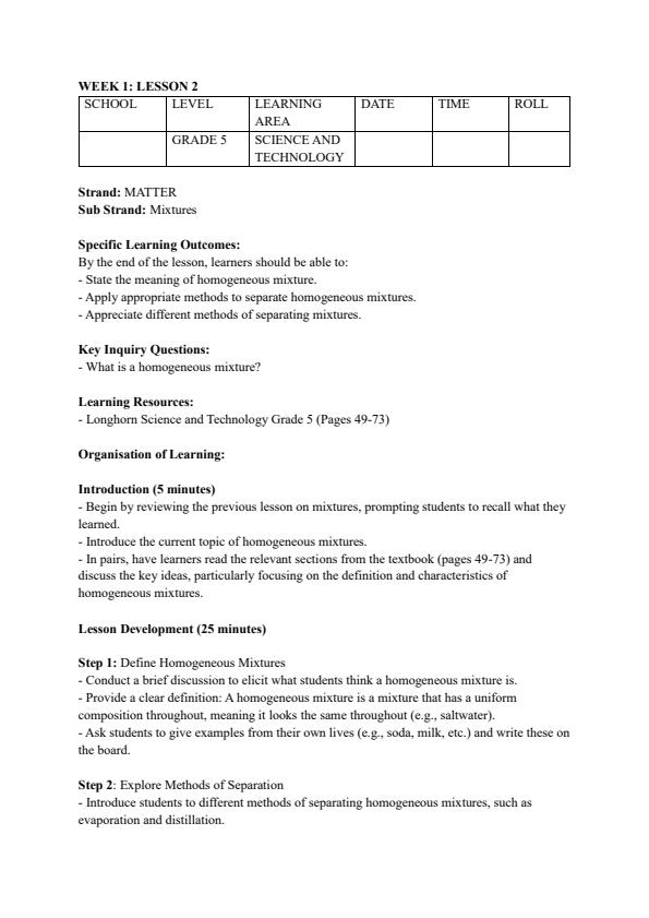 Page 3 – Grade 5 Rationalized Science and Technology Lesson Plans Term 2 - Longhorn – Kenyaplex