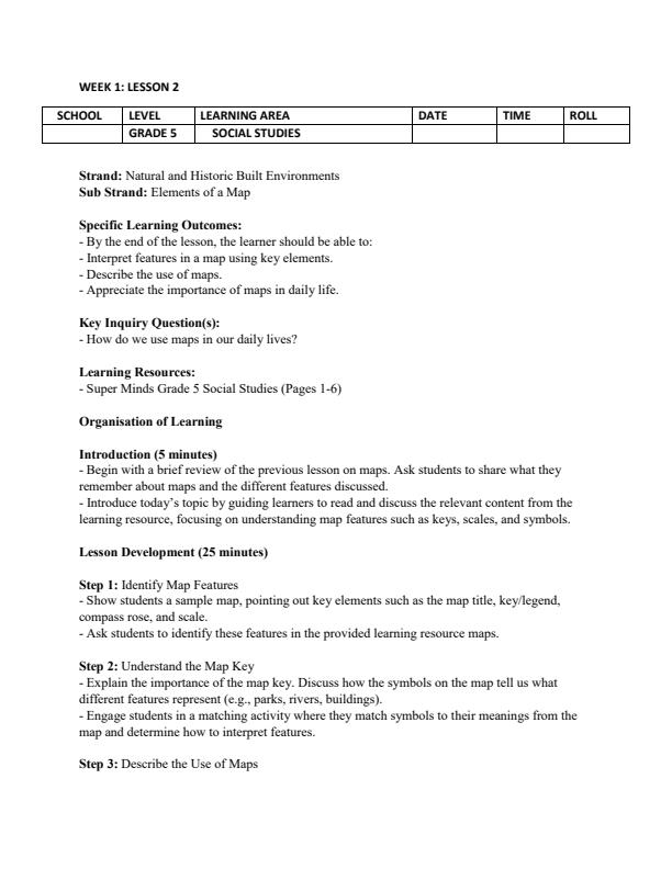 Page 3 – Grade 5 Rationalized Social Studies Lesson Plans Term 1 - Super Minds – Kenyaplex