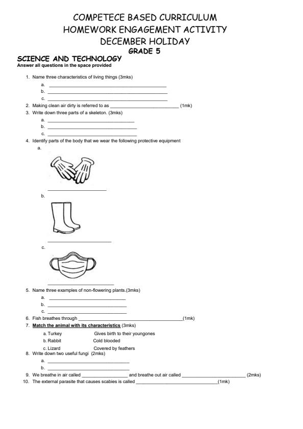 Page 1 – Grade 5 Science and Technology December 2024 Holiday Assignment – Kenyaplex