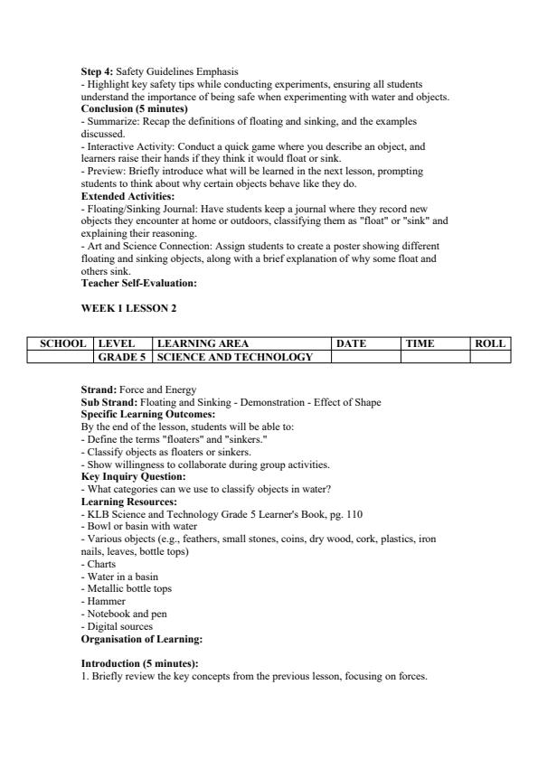 Page 2 – Grade 5 Science and Technology Lesson Plans Term 3 - KLB – Kenyaplex