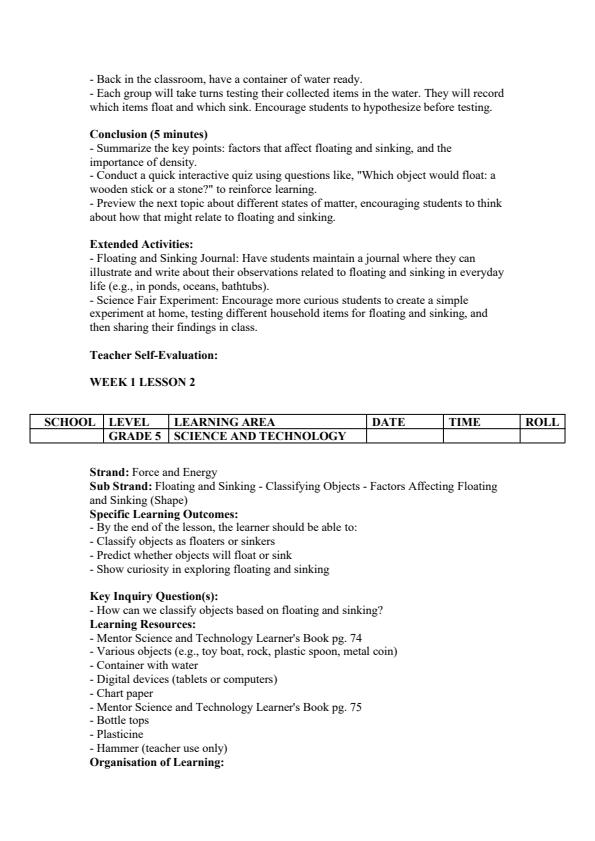 Page 2 – Grade 5 Science and Technology Lesson Plans Term 3 - Mentor – Kenyaplex