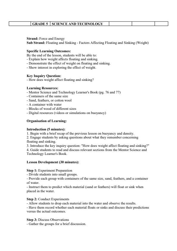 Page 4 – Grade 5 Science and Technology Lesson Plans Term 3 - Mentor – Kenyaplex