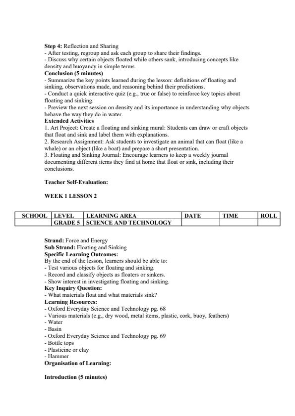 Page 2 – Grade 5 Science and Technology Lesson Plans Term 3 - Oxford – Kenyaplex
