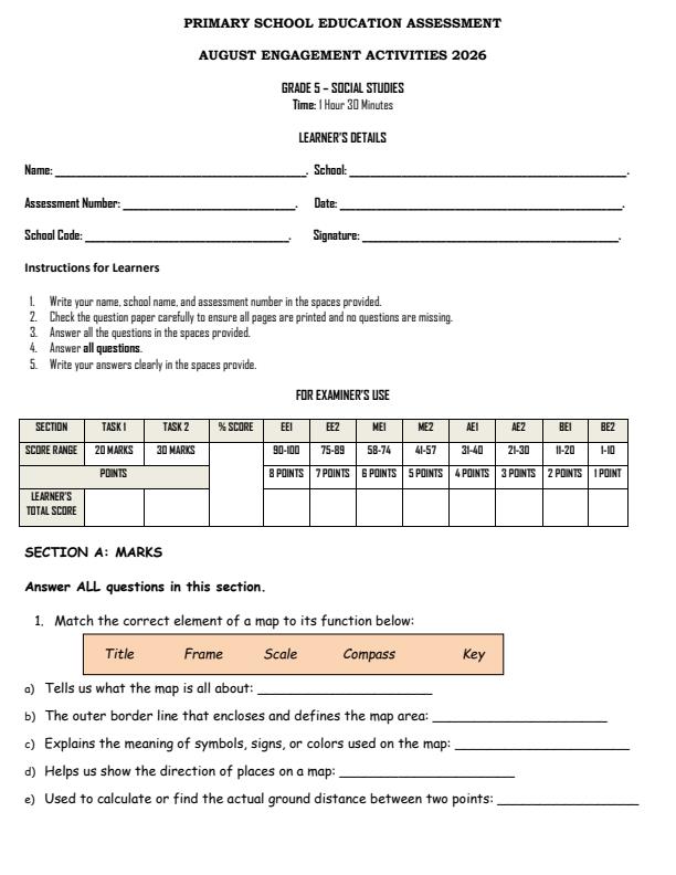 Page 1 – Grade 5 Social Studies August 2026 Holiday Assignment – Kenyaplex
