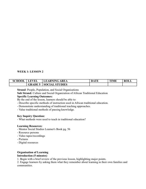 Page 3 – Grade 5 Social Studies Lesson Plans Term 2 - Mentor – Kenyaplex
