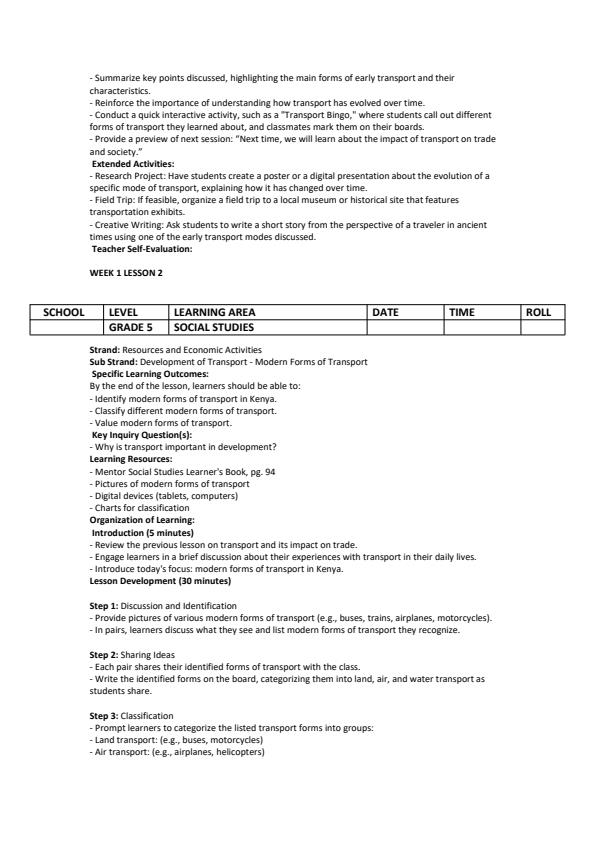 Page 2 – Grade 5 Social Studies Lesson Plans Term 3 - Mentor – Kenyaplex