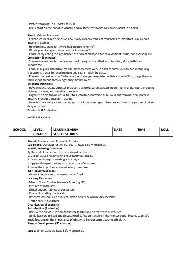 Page 3 – Grade 5 Social Studies Lesson Plans Term 3 - Mentor – Kenyaplex