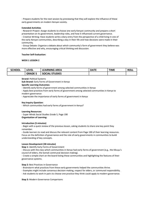 Page 2 – Grade 5 Social Studies Lesson Plans Term 3 - Super Minds – Kenyaplex