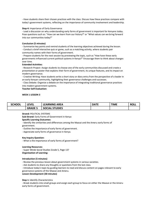 Page 3 – Grade 5 Social Studies Lesson Plans Term 3 - Super Minds – Kenyaplex