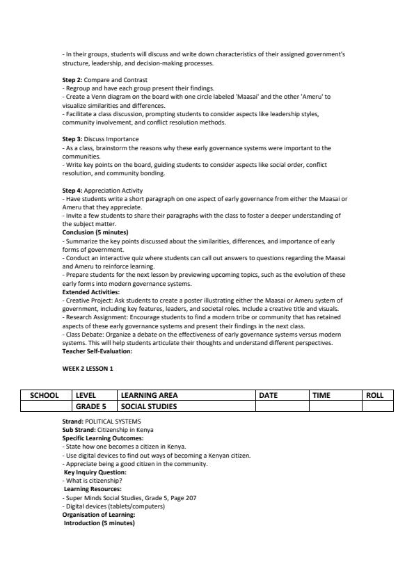 Page 4 – Grade 5 Social Studies Lesson Plans Term 3 - Super Minds – Kenyaplex