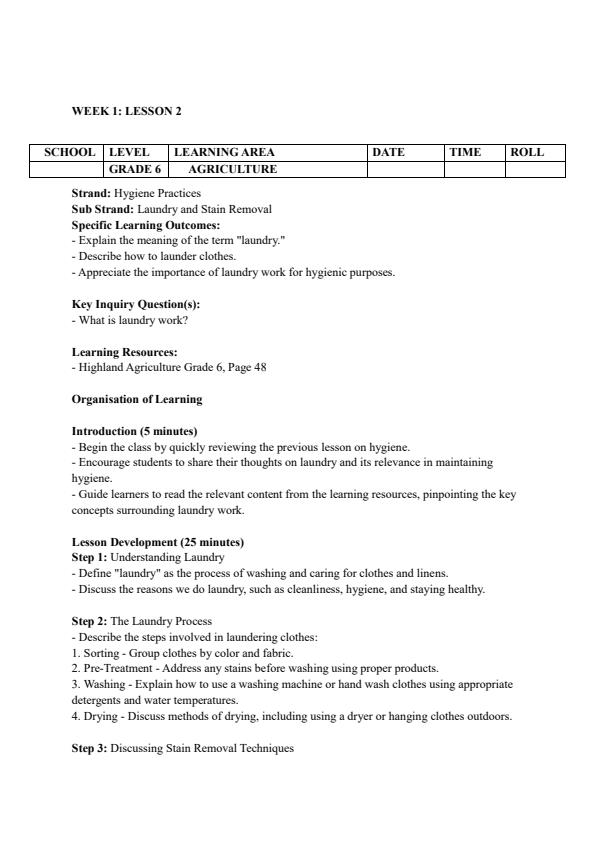 Page 3 – Grade 6 Agriculture Lesson Plans Term 3 - Highland – Kenyaplex
